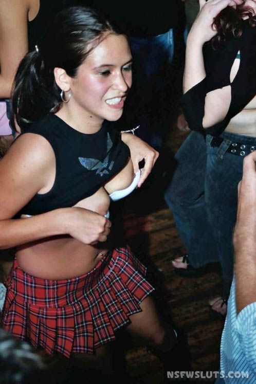 Drunk Party Girl  In Red Skirt Flashing Boobs
