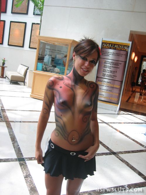 Topless Body Painted Babes Flashing Outdoors
