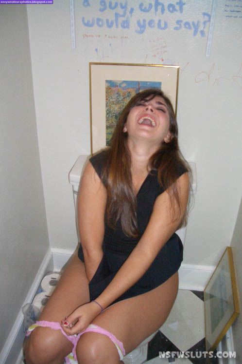 Drunk Teen in Black Upskirt Shots in Toilet