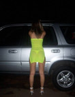 Cute Girlfriend Posing Infront Of Car In See Through Yellow Dress